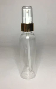 100ml PET Clear Plastic Tall Boston Bottle & Shiny Gold Serum Pump *ANY AMOUNT* - Picture 1 of 2