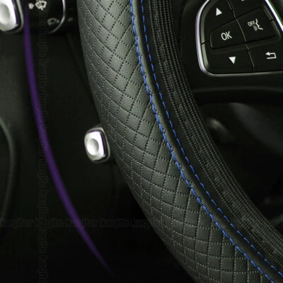 Microfiber Leather Car Steering Wheel Cover Good Grip 15" Black&Blue Accessories - Image 1 of 4