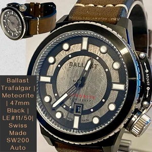 47mm METEORITE | Swiss SW200 Auto  | LE#11/50 | Black TRAFALGAR BALLAST Watch - Picture 1 of 12