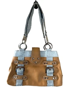 Kathy Van Zeeland Hand Purse Tote Bag Beige w Silver Tone Faux Snakeskin Quality - Picture 1 of 10