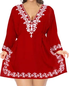 LA LEELA Women's Beach Bathing Suit Cover Ups for Swimwear US 8-14 Red_L405 - Picture 1 of 3