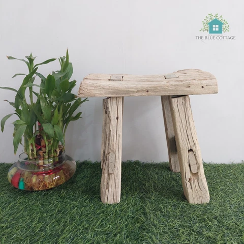 Indian Wooden Rustic Home Decor Stool With Bleach Finish / Small Decor Stool Cover