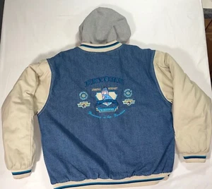 Vtg Disney Store Eeyore Denim Embroidered Hoodie Bomber Varsity Jacket Medium M - Picture 1 of 5