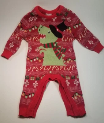Baby Ugly Christmas Outfit Dinosaur 6-12 Months Sweater Knitted Xmas Romper - Imagem 1 de 4