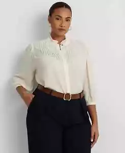 Lauren Ralph Lauren Plus Size Pleated Georgette Blouse Cream $135 Size 1X - Picture 1 of 2