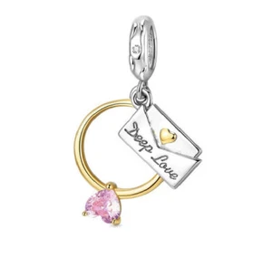 Engagement Ring Deep Love Letter Heart Charm Genuine  Sterling Silver 925 Bead - Picture 1 of 2