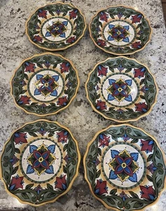 Tabletops Gallery “Messino” Hand Painted 9.625” Salad Plates NEW Set of SIX (6) - Picture 1 of 6