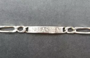 Belle gourmette homme en argent au nom de Sébastien, Longueur 22,5 cm. - Foto 1 di 8