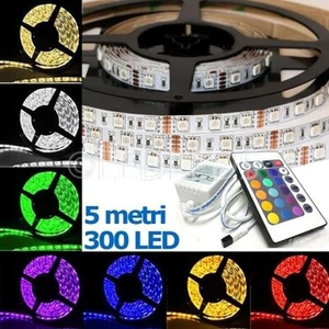 STRISCIA A LED SMD 5050 RGB IP65 5 METRI BOBINA CON ALIMENTATORE E TELECOMANDO - Foto 1 di 1