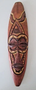 Hand Carved Folk Art Wood Mask Home Decorative Wall Hanging Narrow 12"x 3" AZ24 - Picture 1 of 6