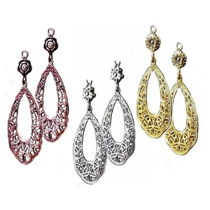 Earrings, Filigree lace teardrop, COLOR CHOICE, clip on or pierced - Picture 1 of 7