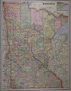 1891 Cram's Atlas County & Railroad Map ~ MINNESOTA ~ Free S&H (11x14)