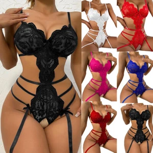 Sexy-Lingerie Womens Lace Babydoll Dress Open Crotchless Sleepwear Bodysuit US ⇘ - Picture 1 of 18