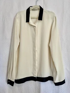 Zara Basic Women's Ivory Button Blouse Top Black Trim Size Small - Picture 1 of 7