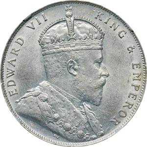 1909 STRAITS SETTLEMENTS EDWARD VII DOLLAR LONDON MINT KM26; PRID8, NGC AU58 - Foto 1 di 4