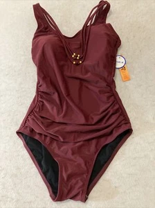 NWT Tropiculture Swimsuit 1 Piece Cranberry Swimsuits for All SZ 14 Embellished - Picture 1 of 18