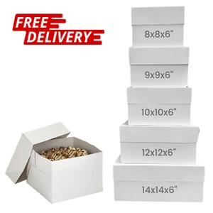 White Cakes Boxes With Lids | 2 Piece Cake Box | Weddings, Birthday, Bakeries - Picture 1 of 11