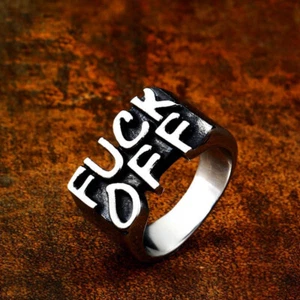 Fuck-Off Words Wide Statement Band Rings for Men Middle Finger Knuckle Rings - Picture 1 of 6