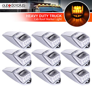 9x Clear/Amber 17LED Cab Marker Top Clearance Light Chrome for Peterbilt Truck