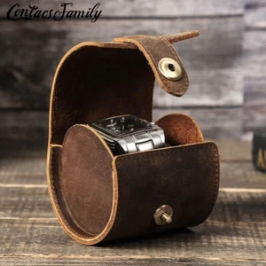 Handmade Genuine Leather 1 Watch Storage Box Case Pouch Organizer With Pillow - Picture 1 of 7