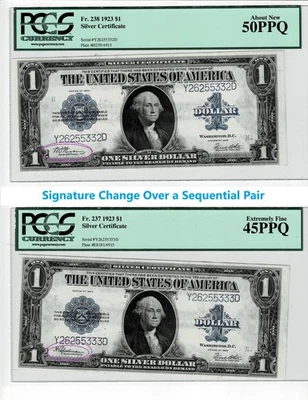 Signature Change - 1923 $1 SILVER CERTIFICATE'S CHANGEOVER NOTE PAIR FR.237/238 - Image 1 of 4