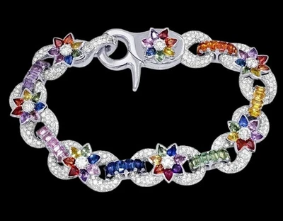 18Ctw Pear Cut Lab Created Multicolor Infinity Bracelet 14K Gold Plated Silver - Image 1 of 4