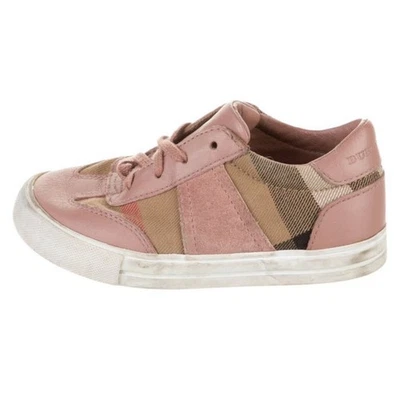 Кроссовки детские Burberry розовые и желтовато-коричневые клетчатые кожа замша размер 9,5 - Изображение 1 из 3