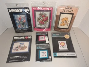 Lot of 7 Crewel & Cross Stitch Kits, Dimensions, Caron, Vogart, Artiste Mini - Picture 1 of 13
