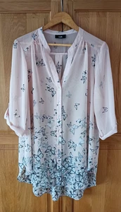Wallis Pretty Pale Pink Sheer Blouse With Butterfly Motif Pattern Size XL - Picture 1 of 21