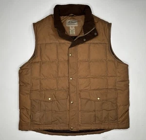 Vintage L.L. Bean Waxed Cotton Goose Down Puffer Vest Brown - XL - Picture 1 of 7
