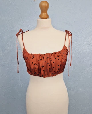 Free People Crop Top Size Small Intimately Take Off Rust Polka Dot Boho Smocked - Image 1 of 4