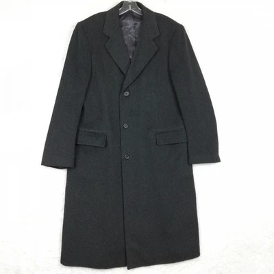 Hanny's Mens Trench Coat Wool Blend Black Single Breasted Long 44 - Image 1 of 4