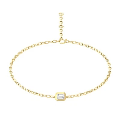 0.2Ct Lab Grown Diamond 10K Yellow Gold Chain Bracelet 7" Gift for Women 0.6gm - Image 1 of 4