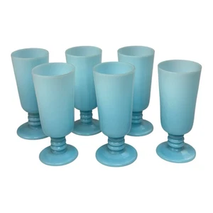 SET OF 6 Antique Portieux Vallerysthal Blue Opaque Opaline 3” Cordial Glasses - Picture 1 of 13