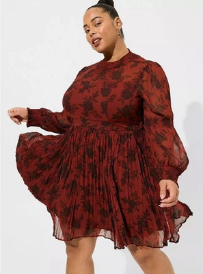 NUEVO Vestido Elegante Torrid 2 Rojo Ilusión Escote Gasa Plisado Vacaciones 2X 18 20 Foto 1 de 4