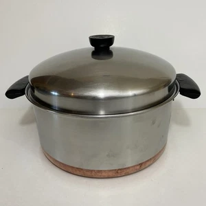 Vintage Revere Ware 6 Quart Suppentopf mit gewölbtem Deckel Kupfer plattiert Edelstahl Pre-68 - Bild 1 von 16