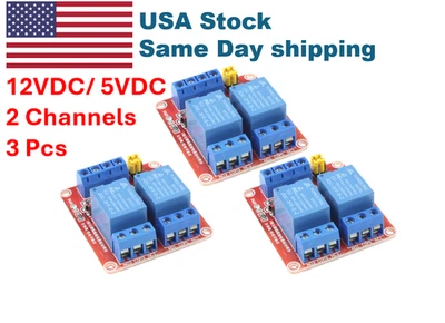 3 Pcs 2 Channel 5V/12V Relay Module 10A Relays for Arduino, Automation & IoT - Image 1 of 4