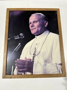 Vintage Pope John Paul II Framed Photo 17x21 Catholic Religious Portrait 1970s - Picture 1 of 10