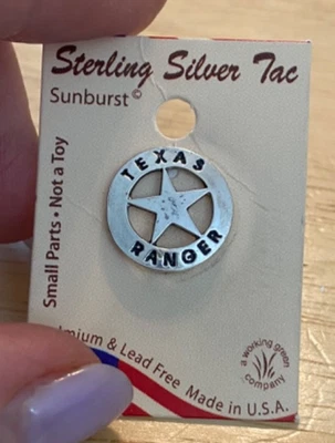 Sterling Silver 15mm State says Texas Ranger Badge with Star Tie Tack Lapel Pin - Image 1 of 4