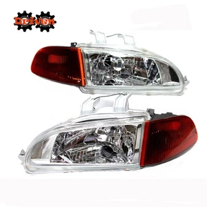 For Honda Civic EH Chrome Headlights  4dr Smoked Amber Corners SiR City Light - Picture 1 of 3
