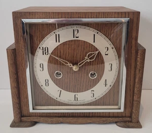 Vintage c1960s "Smiths Enfield" Square Oak Chiming Mantel Clock (Fully Serviced) - Picture 1 of 15