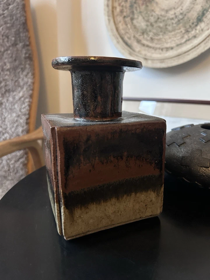 Vintage Studio Pottery Brutalist Bottle In Brown Shades, Unsigned - Image 1 of 4