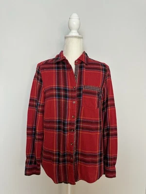 Maurices Womens Flannel Button Down Shirt Size S Red Plaid Long Sleeves Pocket - Image 1 of 4