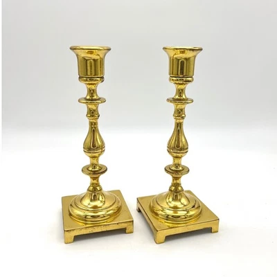 Vintage Brass Candlestick Holders Set of 2 Square Base Home Decor Tabletop - Image 1 of 4