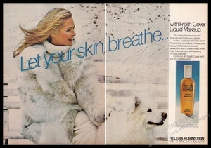 Helena Rubinstein 1970s Print Ad (2 pages) 1977 Samoyed Dog Winter Snow - Picture 1 of 1