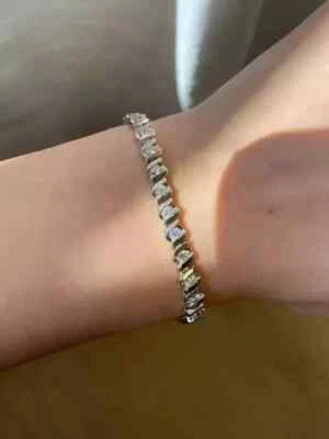 3MM Women Round Cut Lab Created Diamond Tennis Bracelet 14K White Gold Plated 7" - Image 1 of 4