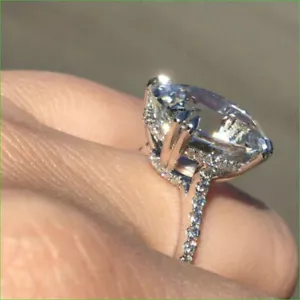 4Ct Oval Cut Moissanite Halo Solitaire Engagement Ring 10K Solid White Gold Gift - Picture 1 of 7