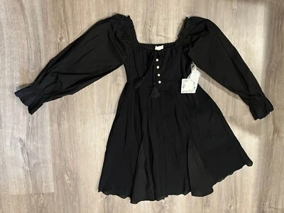 C&V Chelsea & Violet Girls LS Tie-Front Smock Back Flare Dress, Black Size L - Image 1 of 4