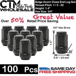 100 PC 1.4" TALL BLACK 1/2-20 BULGE ACORN LUG NUTS CLOSE END WHOLESALE SAVING - Picture 1 of 2