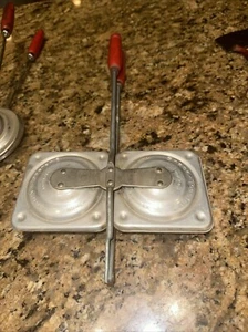 Vintage Federal Aluminum Snack Toaster Red Wood Handles Brooklyn NY MCM Retro - Picture 1 of 8